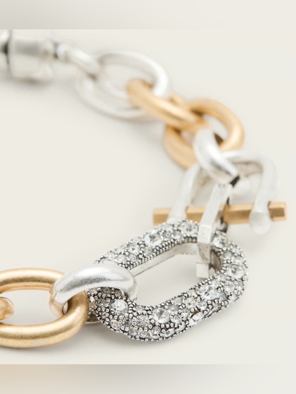All Saints Two-Tone Crystal Link Bracelet - Silver & Gold NWT